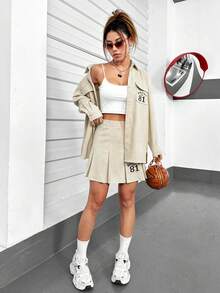 SHEIN Unity 休閒口袋 前紐扣字母女士兩件套