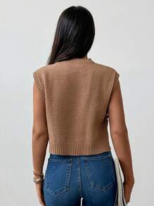 EURMUSE Solid Tie Side Cable Knit Sweater Vest - Brown - View 2