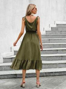 EURMUSE Damen einfarbiges minimalistisches ärmelloses Lässig Kleid - Armeegrün - Übersicht 2