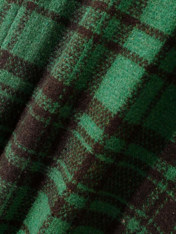 Men Plaid Print Overcoat Without Tee