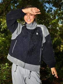 In My Nature 女式軟殼復古預科風格防水夾克，可調節腰部和底邊 - 藏蓝色 - 查看 4