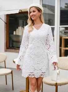 GENKIRA Guipure Lace Overlay Dress - White - View 3