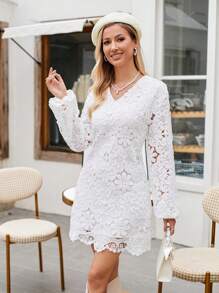 GENKIRA Guipure Lace Overlay Dress - White - View 5