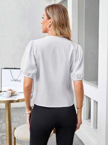 GENKIRA Ống tay áo Nút phía trước Áo sơ mi - trắng - Xem 4