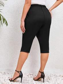 SHEIN Clasi 大碼腰帶不對稱下擺長褲 - 黑色 - 查看 2