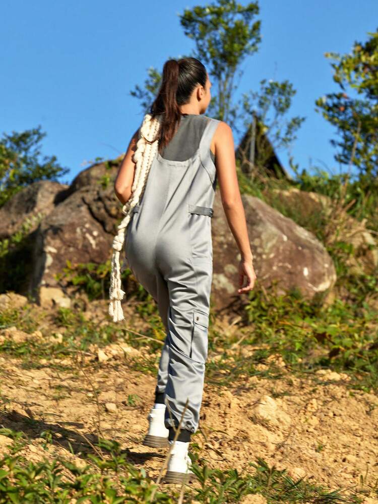 Women's Outdoor Zipper Design Adjustable Waist And Elastic Cuff Loose Fit Jumpsuit