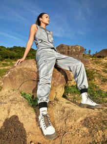 In My Nature In My Nature Women's Outdoor Zipper Design Adjustable Waist And Elastic Cuff Loose Fit Jumpsuit
