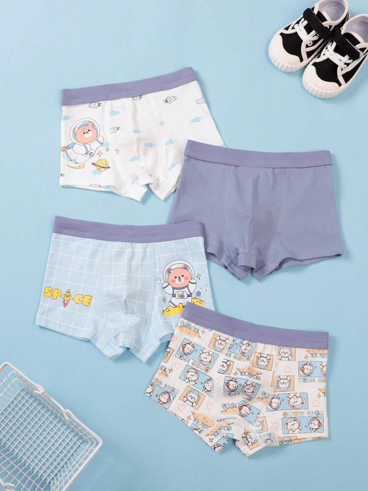 Jeune Garcon 4 pieces Calecon Lettre Et Dessin Anime SHEIN