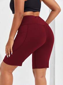 Easithlete 大碼高彈力寬版腰帶運動短褲帶手機袋 - 酒紅色 - 查看 2