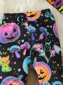 SHEIN Young Girl Halloween Print Leggings, For Halloween Party