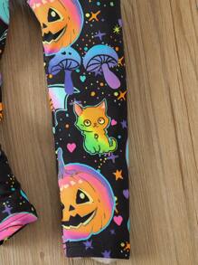 SHEIN Young Girl Halloween Print Leggings, For Halloween Party