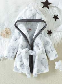 婴幼儿男童舒适可爱拼色云朵印花家居服长袍 - 白色 - 查看 1