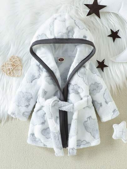 婴幼儿男童舒适可爱拼色云朵印花家居服长袍