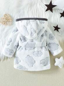 婴幼儿男童舒适可爱拼色云朵印花家居服长袍 - 白色 - 查看 2