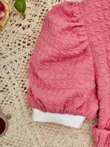 SHEIN 休閒鈕扣 拼接領撞色女童（大）兩件套