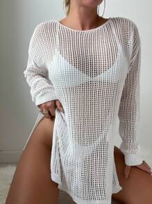 SHEIN Swim Vestido cover up con abertura de hombros caídos sin set bikini