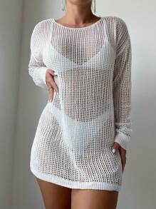 SHEIN Swim Vestido cover up con abertura de hombros caídos sin set bikini