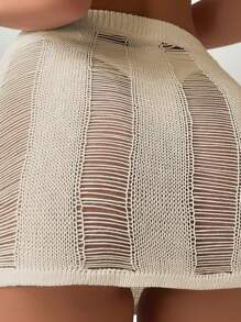 SHEIN Swim Summer Beach Drawstring Side Cover Up Skirt Without Bikini Bottom - Apricot - View 4