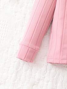 Conjunto De Pijama Acanalado Y Ajustado De Punto Para Niña Joven - Rosa - Ver 5