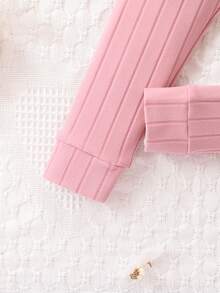 Conjunto De Pijama Acanalado Y Ajustado De Punto Para Niña Joven - Rosa - Ver 6
