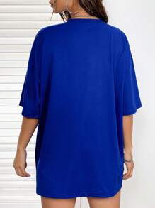 INAWLY Letter Graphic Drop Shoulder Tee Graphic Tees Women Tops - Royal Blue - View 2