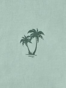 RueChic Nam Bản in nhiệt đới Áo thun & Eo dây rút Quần short - màu xanh lá - Xem 3