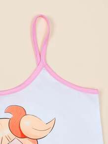 女大童卡通圖案木耳邊吊帶背心和短褲睡衣套裝 - 彩色 - 查看 3