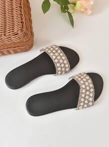 In de mode & Comfortabel Vrouwen Platte sandalen Met Strass & Imitatieparel Decoraties