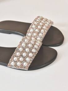 In de mode & Comfortabel Vrouwen Platte sandalen Met Strass & Imitatieparel Decoraties