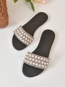 In de mode & Comfortabel Vrouwen Platte sandalen Met Strass & Imitatieparel Decoraties