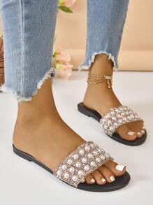 In de mode & Comfortabel Vrouwen Platte sandalen Met Strass & Imitatieparel Decoraties