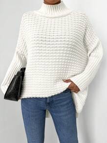 EURMUSE Plus Turtleneck Drop Shoulder Sweater, For Winter - White - View 1