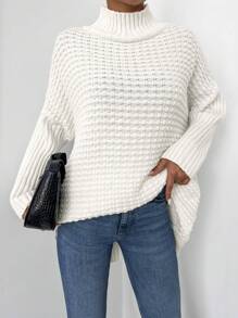 EURMUSE Plus Turtleneck Drop Shoulder Sweater, For Winter - White - View 3