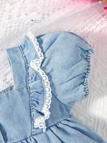 Baby Girl Eyelet Embroidery Ruffle Trim Denim Top & Denim Shorts - Light Wash - View 6