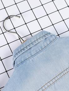 女小童破洞翻蓋口袋牛仔夾克 - 中等水洗藍 - 查看 8