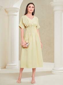 Mulvari 素色蝙蝠袖A字連衣裙 - 黃色 - 查看 1