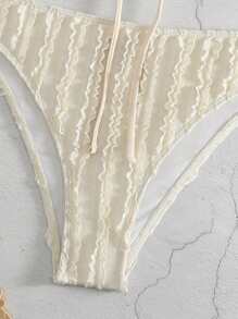 Tie Front Bandeau Bikini Set For Summer Beach Vacation - Beige - View 6