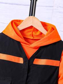 SHEIN Young Boy 3pcs Flap Pocket Vest Jacket & Contrast Tape Side Hoodie & Pants Set - Multicolor - View 4