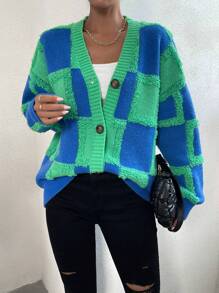 Celisse Hoa văn kẻ sọc Thả vai Áo len Mở - Nhiều màu - Xem 4