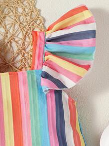 女嬰條紋圖案荷葉邊連衣裙 - 彩色 - 查看 3