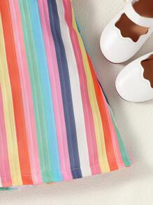 女嬰條紋圖案荷葉邊連衣裙 - 彩色 - 查看 4