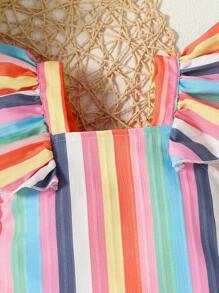 女嬰條紋圖案荷葉邊連衣裙 - 彩色 - 查看 5