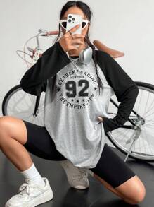 SHEIN Unity Letter Graphic Raglan Sleeve Tee - Grey - View 1