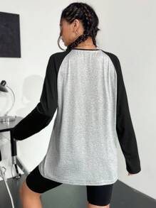 SHEIN Unity Letter Graphic Raglan Sleeve Tee - Grey - View 2
