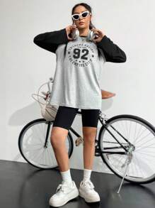 SHEIN Unity Letter Graphic Raglan Sleeve Tee - Grey - View 3