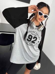 SHEIN Unity Letter Graphic Raglan Sleeve Tee - Grey - View 5