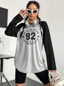 SHEIN Unity Letter Graphic Raglan Sleeve Tee - Grey - View 6