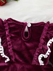 SHEIN Đứa bé gái Ren tương phản Viền Ruffle tay áo lá sen Đầm - Màu tím - Xem 6