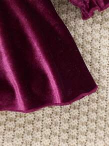 SHEIN Đứa bé gái Ren tương phản Viền Ruffle tay áo lá sen Đầm - Màu tím - Xem 7