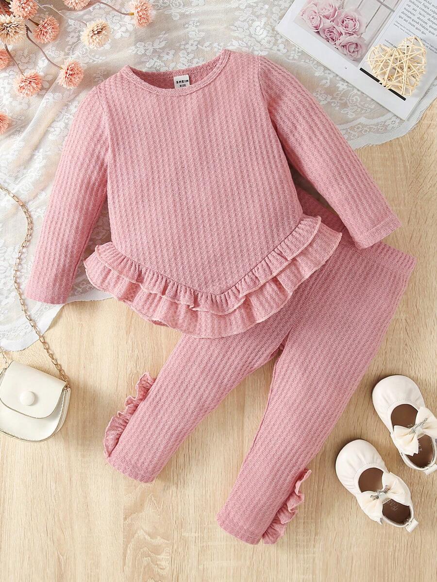 2 bộ trang phục mùa thu viền ren màu hồng cho bé gái, vải thoải mái và thoáng khí, thích hợp để mặc thường ngày, mặc hàng ngày, đi nghỉ, tiệc tùng và sinh nhật - Bụi hồng - Xem 1